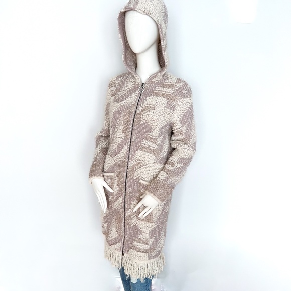 $870 NWT | Marc Cain | N2 Long Cardigan Hooded Knit Fringe Zip Up Wool Alpaca 6 - Picture 7 of 17
